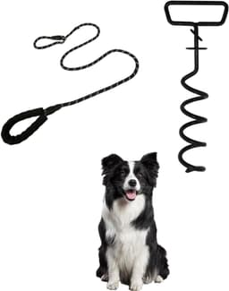 Aanlegblok met riem voor honden - Set van aanlegpalen voor camping en strand - Grondanker voor grote honden - Gazon accessoires met grondankers — thumbnail 1