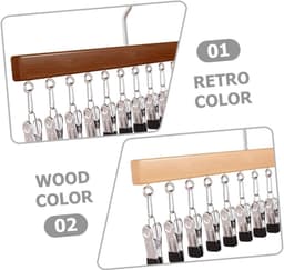 2 stuks - Droogrek - met 12 clips - Kledingrek met meerdere clips - Opbergrek - Hout - Droogrek - Geschikt voor sjaals, sokken en baseballpetten - Ruimtebesparend - Handige opbergruimte in de kast - 38 x 1,5 x 21 cm - Natuurlijk hout, bruin — thumbnail 4