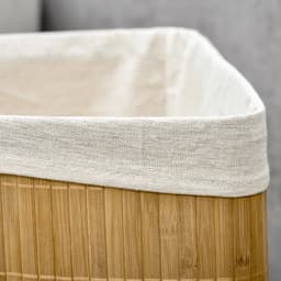 Pugsdrly 55 L wasmand met deksel, handvat, wassorteerder met uitneembare waszak voor badkamer, bamboe, naturel — thumbnail 4
