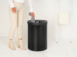 Brabantia Wasmand - met Deksel - 55 l - Wassorteerder - 2 Vakken - Matt Black / Dark Grey — thumbnail 3