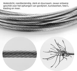 Waslijn van roestvrij staal - Douchegordijnkoord voor de badkamer - Gordijnophangkoord - Gordijnroedeset - Hangende waslijn - Gordijnspankoord - Duurzaam materiaal - Zilver — thumbnail 2