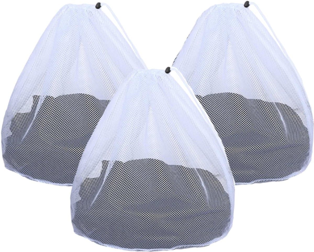 Waszakken - Netwaszakken - 3 Stuks waszakken met trekkoord 50x60 cm - Waszak - Waszakje - Mesh laundry bag - Afsluitbaar trekkoord - Voor ondergoed, beddengoed, babykleding, sokken - 1 fijn gaas, 2 grof gaas — afbeelding 1