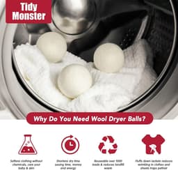 Wollen drogerballen XL - 6 stuks, biologische en chemicaliënvrije wasverzachter, veilig voor baby's, hypoallergeen, vermindert statische elektriciteit, kreukels en droogtijd, herbruikbaar — thumbnail 1