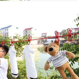 Portable Clothesline Travel Clothesline Adjustable Retractable Windproof Rope Clothesline with 12 Wire Clips and Non-Slip Buckle for Camping Travel Clothes Wash-Dry-Blue - 1 Pack — thumbnail 2