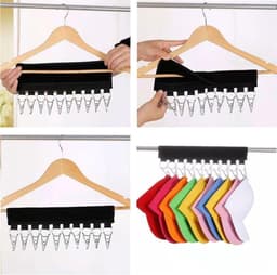 Sokkendroogrek (2-pack), hangend kledingrek met 10 clips voor ondergoed, bh's, sjaals, sokken en handschoenen — thumbnail 4