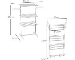 Pugsdrly Mobiele droogrek, wasdroger, 3 niveaus, inklapbaar, zilver + wit