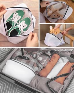 Schoenen Waszak - 2 stuks - Schoenen was tas - Wasnet Voor Schoenen - Schoenen / Sneakers - Herbruikbaar - Netje Anti-Vervorming - Met Rits En Hangende Ring - 42×24cm - White — thumbnail 4
