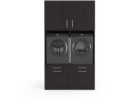 Wasophoogte® Wasmachine Kast Venice - Wasmachine verhoger - Wasmachine ombouw - 700(D)*1330(B)*2350(H) mm - Zwart
