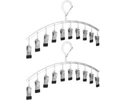 ByShane - Set van 2 Sokkenhouders - Sokken Droger 42 x 20 cm - Roestvrij Stalen Materiaal - Winddicht Siliconen Ontwerp met 20 Clips - voor Sokken Ondergoed Handdoeken etc. (Zilver)