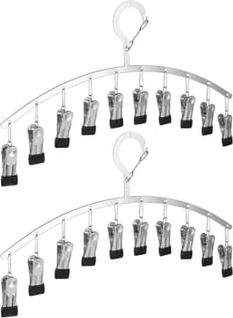 ByShane - Set van 2 Sokkenhouders - Sokken Droger 42 x 20 cm - Roestvrij Stalen Materiaal - Winddicht Siliconen Ontwerp met 20 Clips - voor Sokken Ondergoed Handdoeken etc. (Zilver) — thumbnail 1
