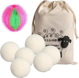 Allecto Plus - Set van 6 natuurlijke wollen drogerballen 4 cm met opbergtas - Wollige wasverzachter voor zachte kleding - Wasdroger accessoire. — thumbnail 1