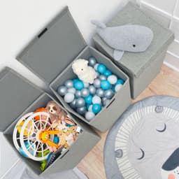 Set van 3: 50L Wasmand met Deksel - 30x30x60 Wasverzamelaar met Houten Frame - Wasbox Opvouwbaar — thumbnail 5