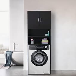 Wasmachine Kast - Droger Ombouw - Ruimte Besparen - Met Opbergvakken - 190 cm Hoog - Zwart — thumbnail 2