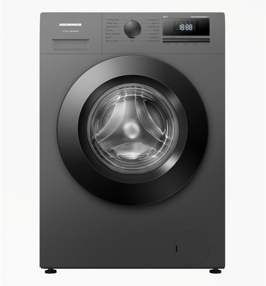 Heinner HWM-HME612IVSMTGA+++ Slim Wasmachine – 6 kg – 1200 RPM – Energieklasse A – Inverter Motor – 15 Programma’s – Stoom – 15 Min Snelprogramma – Digitaal Display – Kinderslot – Titaniumgrijs — afbeelding 1