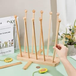 Dailygoods- Droogrek Herbruikbaar - Plastic Zak Droogrek - Afdruiprek Houder - 10 Stokken Vurenhout - Stabiliteit - 100mm Breed, 320mm Hoog - Afdroogrek — thumbnail 5