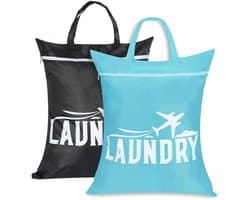 Dailygoods - HOTUT Reiswaszak, 2 stuks Badpak-sporttassen, Vuile Waszakken met Rits voor Thuis, Reizen, Vakantie, Kamperen, Caravan, Slaapzaal(Blauw + Zwart)