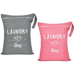 Dailygoods - 2 stuks reiswaszak groot 55 x 45 cm, waterdichte waszak met ritssluiting en handvat, wasbare waszak, groot voor reizen, fitnessstudio, camping, grijs-roze — thumbnail 1