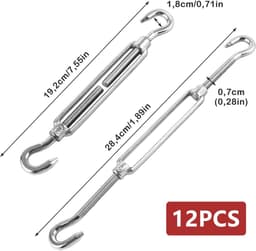 SnelShoppen - Pack van 12 M8 x 192 mm Kabel Tensioners RVS 304 Verstelbare Spanners met Haken, Tuinzonnescherm Spanner, Waslijn Spanner, Hek Spanner v — thumbnail 5