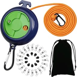 SnelShoppen - Verstelbare Reis Waslijn 10m - Antiknoop Uittrekbare Waslijn met 10 Bevestigingshaken en 20 Wasknijpers - Voor Binnen, Buiten, Balkon, T — thumbnail 1