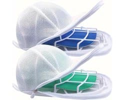 2-stuks Waszak voor petten - Speciaal ontworpen waszak voor petten - 30,5x21x12 cm - Inclusief pettenhouder en waszak - Geschikt voor het reinigen van diverse baseballpetten, vervormt niet snel - Wit