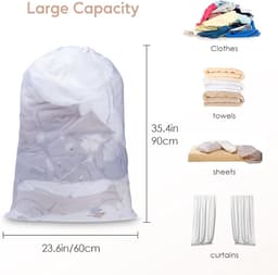 SnelShoppen - 1 Pcs Trekkoord Waszak, 70x90cm Mesh Waszak voor Delicate Kleding, Robuuste Netwaszak voor Wasmachine, Zwart, Ideaal voor Ondergoed en F — thumbnail 1