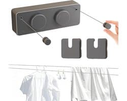 Uittrekbare Waslijn - Wand Waslijn - Kleding Drogen - Doorhangvrije Lijn - 4.2 Meter - Grijs