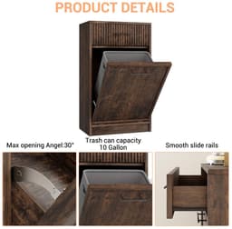 Bresht Waskast - MDF - Voor Badkamer, Wasruimte & Keuken - Met handgrepen - Kantelbeveiliging - Donker bruin - 50 x 35 x 90 cm — thumbnail 2