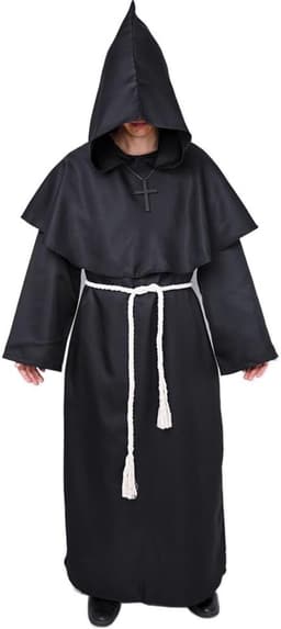 Halloween Kostuum Heren, Carnavalskostuum Mannen Carnaval Kostuum | Middeleeuwse Mantel met Capuchon Carnaval Kostuum Kleding Middeleeuwse Kleding voor Heren Volwassenen (Zwart, L) — thumbnail 1