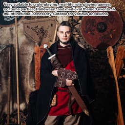 Armbeschermers set van 2 stuks – Viking stijl leren bracers voor mannen en vrouwen – verstelbare PU leren armstukken voor cosplay, carnaval, LARP, zwart — thumbnail 4