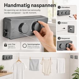 Retractable waslijn muurmodel - dubbel lijn 2 x 5 m - RVS 304 - ruimtebesparend voor badkamer - ShopVlot — thumbnail 4