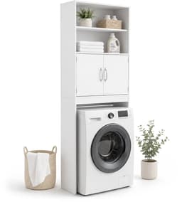 Wasmachinekast - wit - 63x185x20 cm - met opbergruimte — thumbnail 1