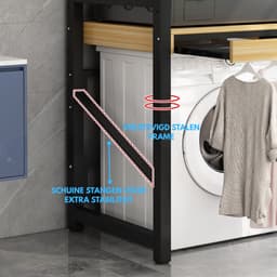 Livista Wasmachinerek - Wasmachine kast - Badkamerrek – Ruimtebesparende Wasmachine Organizer – Stalen Frame – 3 Hoogtestanden – Water-, Kras- en Hittebestendig Werkblad – Antislip Voetjes – Uitschuifbare Hangstang - 200 kg Draagvermogen - Zwart/Hout — thumbnail 4