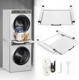 Tussenframe Wasmachine Droger - Universeel Stapelframe - Draagvermogen tot 150 kg - Uittrekbaar Werkblad 38 × 50 cm - 6 m Bevestigingsband - Inclusief Antislipmatten - Voor Wasruimte en Stapelen tot 60 × 60 cm — thumbnail 5