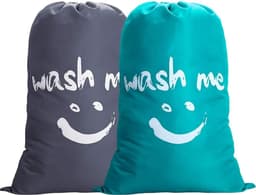 Set van 2 Waszakken 120 Liter voor Vuile Was, Vouwbare Wasmand, Opbergtas voor Reizen en Thuisgebruik, 61 x 92 cm, Grijs/Blauw — thumbnail 1