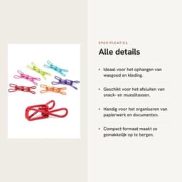 JHUBERS- Draadclips 20 stuks - Metalen Klemmen - Kleurige Klemmen - Praktische Clips - Voor Papier/Waskleding - Afmetingen 5,3 x 3 x 1,7 cm - Wasknijpers — thumbnail 4