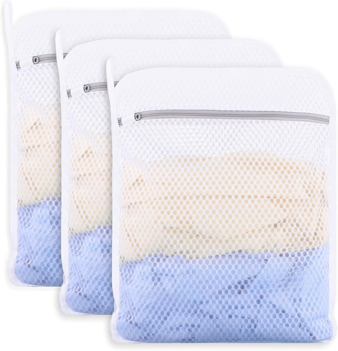3 Stuks Duurzame Honingraat Mesh Waszakken voor Delicate Goederen met Rits, Herbruikbare Waszakken voor Kleding, Sokken en Ondergoed (30x40cm) — afbeelding 1