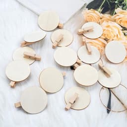 Houten Klemmen 50 Stuks - 4,8 cm - Natuurlijk - Ronde Schijf - Knutselklemmen - Decoratieve Klemmen - Mini Klemmen voor Ansichtkaarten — thumbnail 3