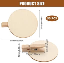 Houten Klemmen 50 Stuks - 4,8 cm - Natuurlijk - Ronde Schijf - Knutselklemmen - Decoratieve Klemmen - Mini Klemmen voor Ansichtkaarten — thumbnail 4