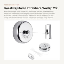 Dailygoods- Waslijn Intrekbaar 2,8M - Roestvrij Staal - Nylon - Binnen/Buiten - Hoge Belastbaarheid 10 kg - Eenvoudig te Installeren - Kledinglijn — thumbnail 1