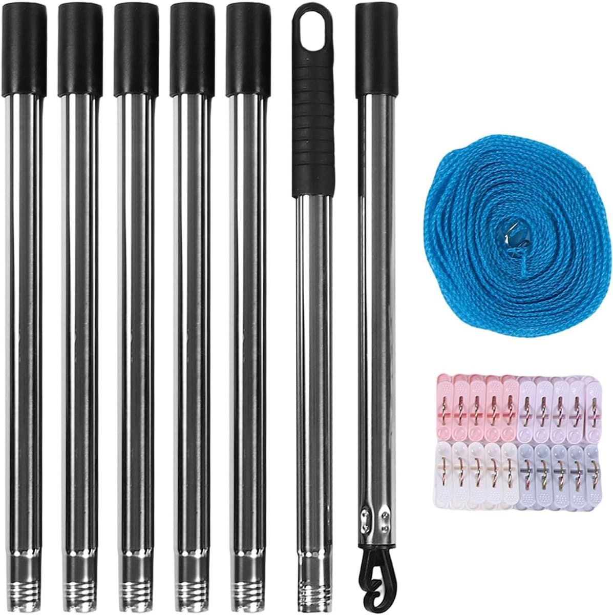 Waslijnsteunpaal - Steunpaal Buiten - Was Drogen - Roestvrij Staal - 75-250 Cm - Zilver — afbeelding 1
