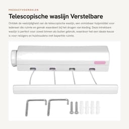 Dailygoods- Waslijn Telescopisch - Verstelbaar - Intrekbaar - Draagbaar - Voor Binnen/Buiten - Belastbaar tot 8 kg - Kledingdroger — thumbnail 1