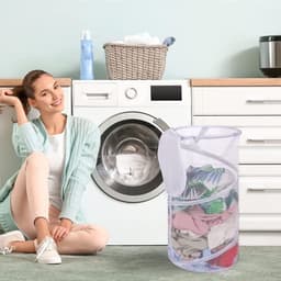 Wasmand - Vouwbare Wasmand - Opbergmand - Waszak - Opvouwbare Wasmand - Mand - Wassorteerder - Kledingmand - Reiswaszak - met handgrepen - Inclusief opbergtas - voor wasruimtes, badkamers, kinderkamers, studentenkamers, op reis - 32*32*60 cm - wit — thumbnail 5