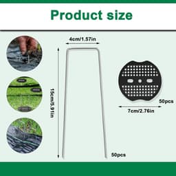 SnelShoppen - Grondankers Grondanker Set van 50 + 50 Wasers, Stalen Haringen voor Bevestiging van Onkruidvlies, Worteldoek voor Tuin en Buiten — thumbnail 4