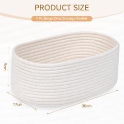 Thijox - Kleine Ronde Wasmand Wit, Handgemaakte Gevlochten Katoenen Opbergmand voor Baby Wickeltafel, Speelgoedmand, Organizer en Geschenkmand — thumbnail 5
