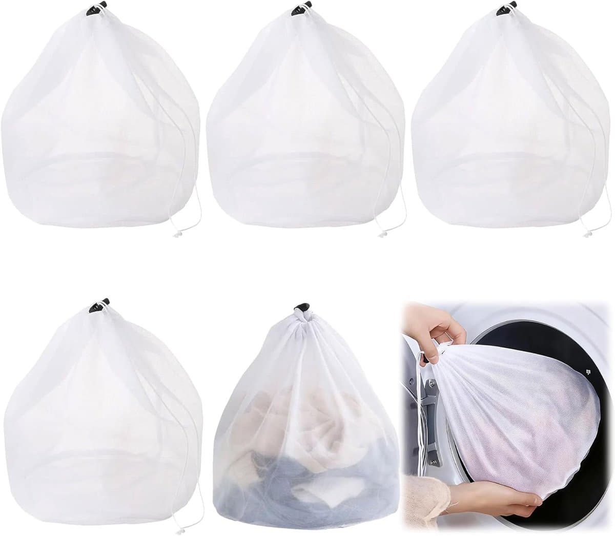 SnelShoppen - 5 Stuks Wasnetten voor Wasmachine - 30 x 40 cm, Fijnmazige Waszakken met Koordstopper voor Ondergoed, Sokken, Handdoeken en Meer — afbeelding 1