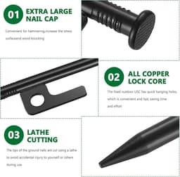 Grondanker - Zwart - 30 cm - Metalen Stalen Tentharingen met Haak - Voor Camping en Outdoor Gebruik — thumbnail 5