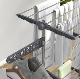 MIVRAY Droogtoren – 3 Niveaus Met Wielen En Inklapbaar – 142 x 55 x 152 cm – Staal – Grijs – Voor Binnen – Verstelbare Zijstangen — thumbnail 4