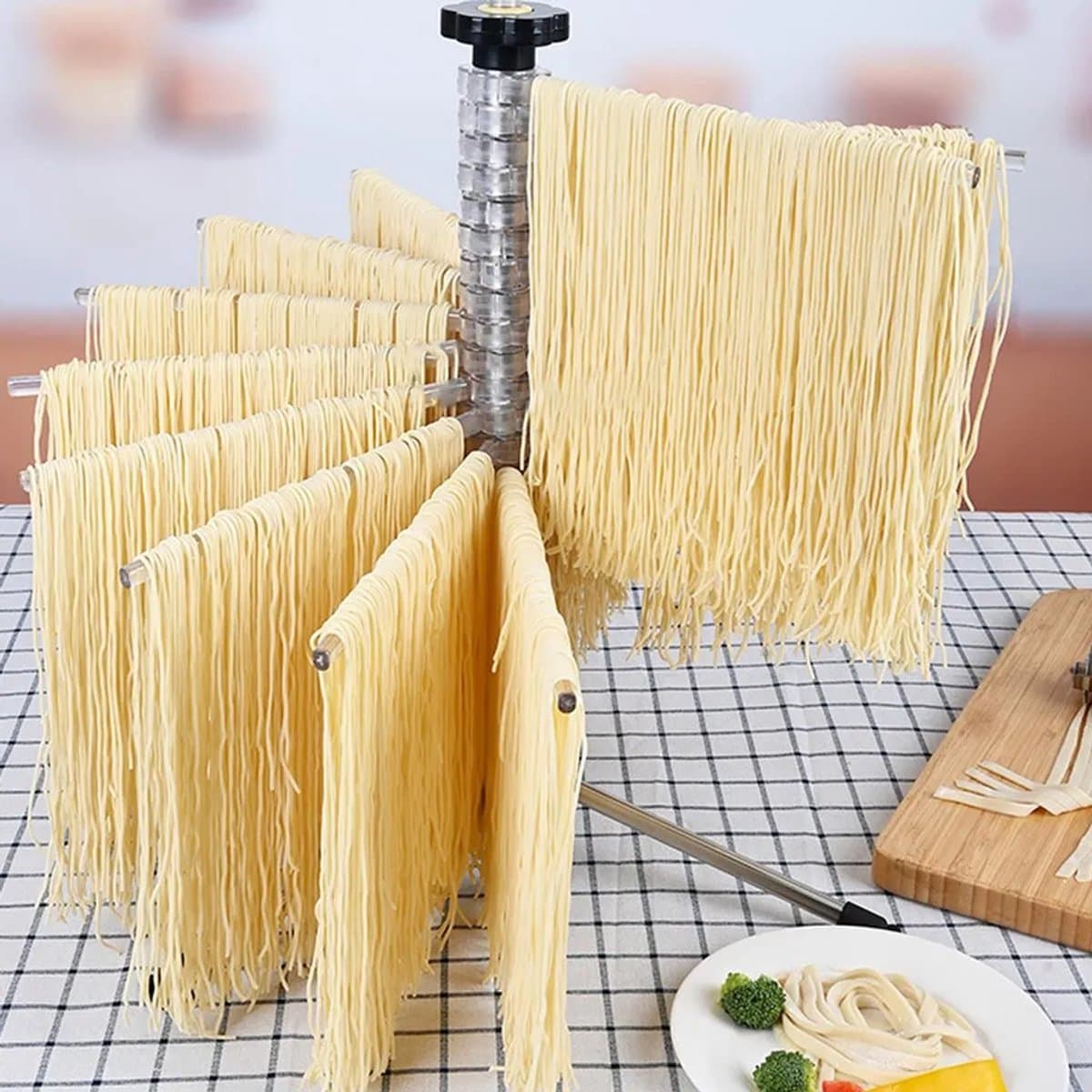 Handmatig draaibaar pastadroogrek, opvouwbaar pastadroogrek van roestvrij staal, geschikt voor thuiskeuken. — afbeelding 1