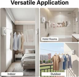 Uittrekbare Waslijn - Wand Waslijn - Kleding Drogen - Roestvrij Staal - 51 Meter - Wit — thumbnail 2