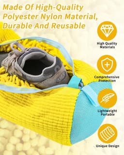 Schoenwaszak, wasmachine, schoenenzak, wasmachine, 2 stuks, multifunctionele waszak, schoenen met 360 graden reinigingsfleece, zelfreinigende schoenen, waszak voor wasmachine en droger, geel — thumbnail 4
